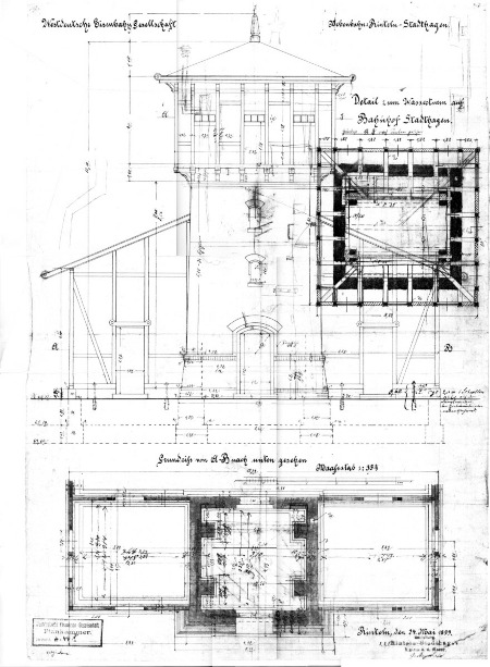 MEC Stadthagen: Detailzeichnung des Wasserturms Stadthagen-West 1899 Quelle: Archiv der DEW